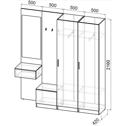 Набор мебели для прихожей "Марсель-107" МР 01-107 В2160 Ш2000 Г420 (ЛДСП Белый премиум)